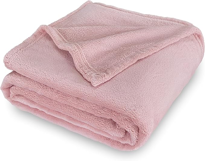 SOCHOW Flannel Fleece Throw Blanket, 340 GSM All Season Super Soft Cozy Blanket for Bed, Sofa or Couch, Dusty Pink, 50x70 inches