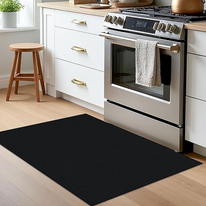 EARTHALL Small Area Rug 2x3 Ft Washable Rugs for Entryway Non Slip Braided Throw Rugs with Rubber Backing Door Mat Indoor Outdoor Entrance Cotton Woven Carpet for Kitchen Foyer Front Door, Black