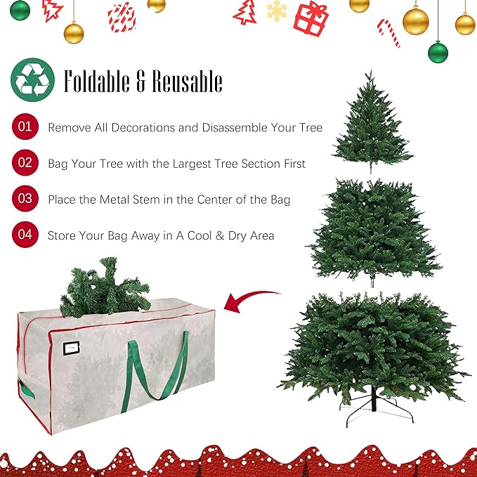 Cosy Family 9 ft Christmas Tree Storage Bag - Durable Heavy Duty Extra Large Artificial Xmas Holiday Tree Bag with Reinforced Handles and Dual Zippers Wide Opening - Clear