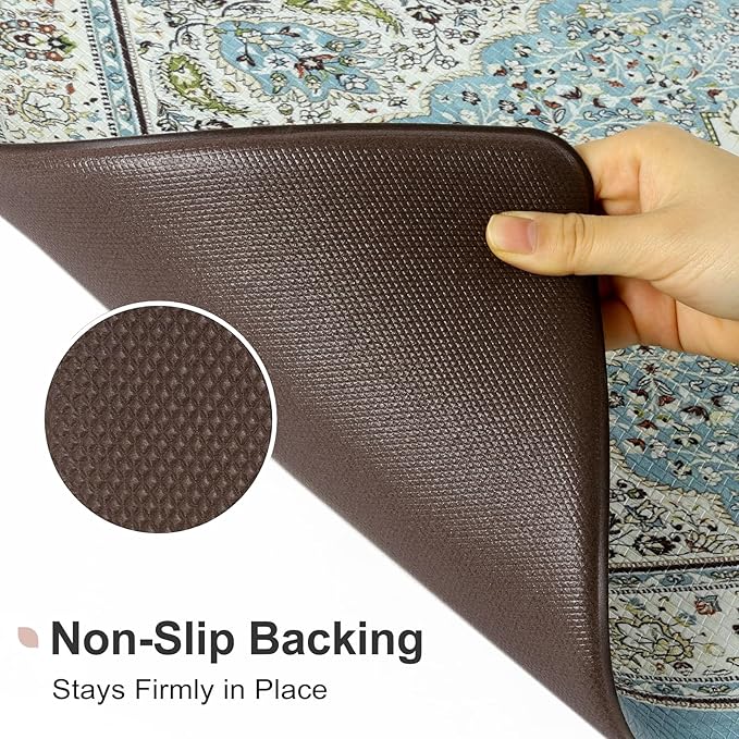 Collive Boho Anti Fatigue Kitchen Mats Sets 2 Piece Non Skid Kitchen Mats for Floor Cushioned Kitchen Rugs and Mats Waterproof Ergonomic Comfort Standing Mat Runner for Kitchen,Home,Office,Laundry