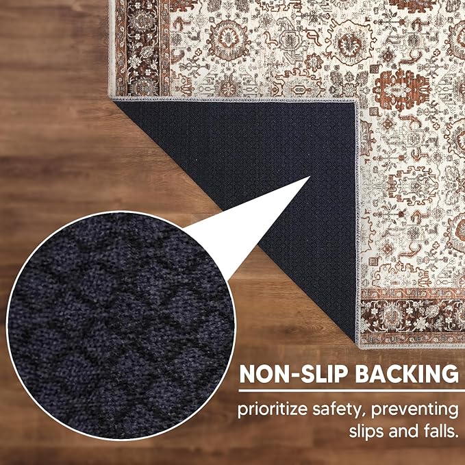 Keen Home Design 8x10 Rug - Machine Washable Area Rug with Non-Slip Backing, Ideal for Living Room, Dining Room, Bedroom - Vintage, Easy Clean, Durable, Low Pile - (8' x 10')