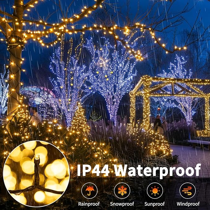 66FT 200 LED Connectable Christmas Tree Lights, End-to-End Plug 8 Modes Indoor Lights with Timer, Outdoor Indoor Fairy Lights Christmas Tree, Patio, Garden, Party, Wedding, Holiday (Warm White)