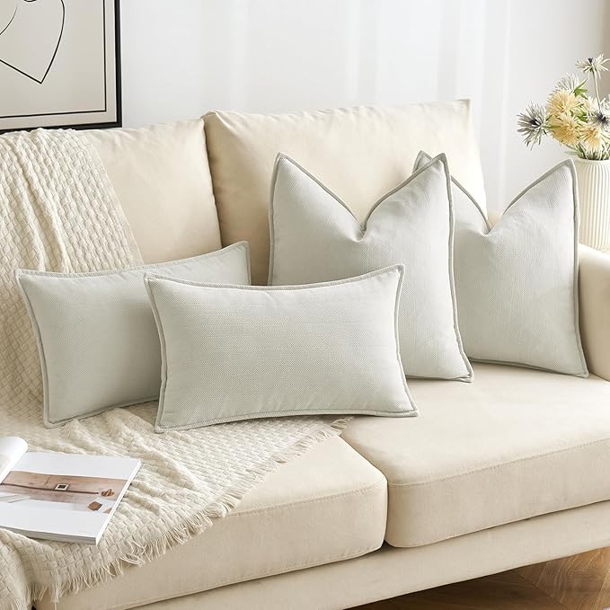 MIULEE Pack of 2 Christmas Cream Decorative Pillow Covers 26x26 Inch Soft Chenille Luxurious Couch Throw Pillows Farmhouse Cushion Covers Euro Shams with Elegant Design for Sofa Bedroom Home Decor