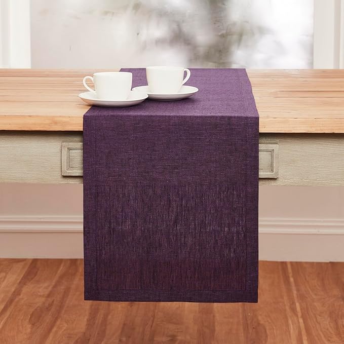 Solino Home Linen Table Runner 156 Inches Long - Athena, 100% Pure Linen Grape Table Runner 14 x 156 Inch for Dining, Valentines, Spring, Easter - Handcrafted and Machine Washable
