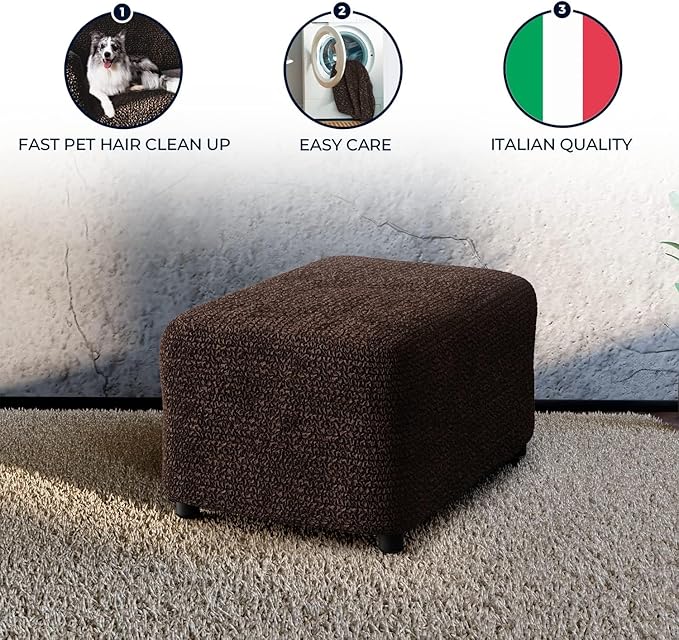 PAULATO BY GA.I.CO. Ottoman Cover Stool Cover Pouf Slipcover - Soft Polyester Fabric Slipcover - 1-Piece Form Fit Stretch Furniture Protector - Microfibra Collection - Dark Brown (Ottoman)