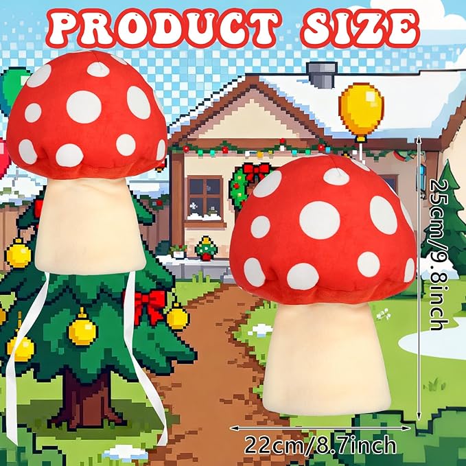 Eyourlife Mushroom Tree Topper, 9 Inch Christmas Tree Ornament, Red and White Farm Tree Topper Plush Stuffed Decorations for Christmas Holiday Birthday Indoor Party Supplies