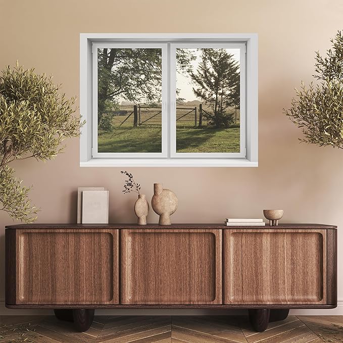 SIGNWIN Removable Wall Sticker/Wall Mural Window Pastoral Landscape with Fence and Greenery Photography Realism Decorative Landscape Digital Art for Living Room, Bedroom, Office - 36"x48"