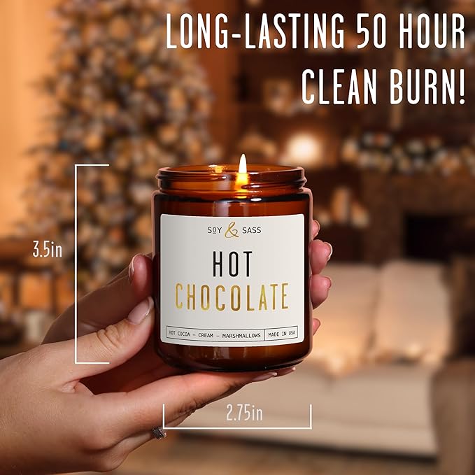 Hot Chocolate Candle - w/Hot Cocoa and Cream Candle I Infused with Scented Essential Oils I 9oz Reusable Jar, Long-Lasting 50 Hour Burn I Non-Toxic I Made in The USA