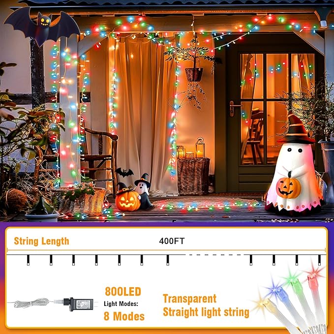 400FT Multi-Colored String Lights – LED Extra Long Outdoor Waterproof Fairy Lights with Remote, Dimmable Timer Decorative Lighting for Christmas, Wedding, Patio, Yard, Party Décor
