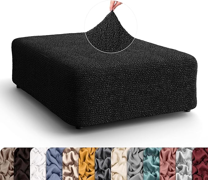 PAULATO BY GA.I.CO. Big Ottoman Cover Stool Cover Pouf Slipcover - Soft Polyester Fabric Slipcover - 1-Piece Form Fit Stretch Furniture Protector - Microfibra Collection - Black (Ottoman)