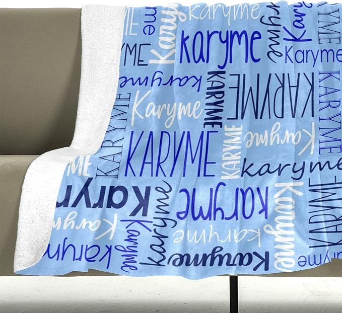 Personalized Blankets with Names Baby Gifts for Girls Boys Custom Soft Fleece and Sherpa Name Blanket for Kids and Adults Birthday for Daughter Son Granddaughter Grandson (Light Blue)
