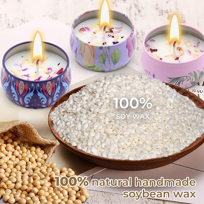 Scented Candles Gift Set for Women 4 Pack Soy Wax Candles with Dried Flowers in Reusable Tins Ideal for Birthday Mothers Day Christmas Anniversary Self Care Relaxation