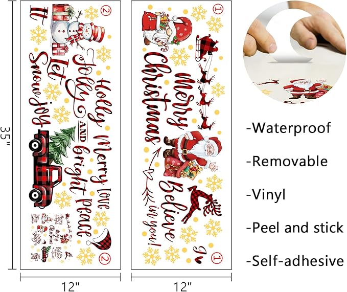 Mfault Merry Christmas Santa Claus Wall Decals Stickers, Xmas Gnome Truck Snowman Reindeer Let It Snow Decorations Bedroom Art, Winter Holiday Gold Snowflake Holly Jolly Home Living Room Kitchen Decor