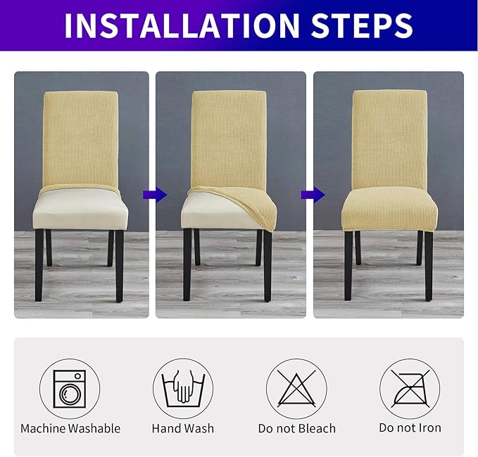 Howhic Stretch Chair Covers for Dining Room Set of 6, Removable Washable Dining Room Chair Covers, Dining Chair Slipcovers Seat Protector, Great Decoration for Home and Banquet (Champagne, 6 Pack)