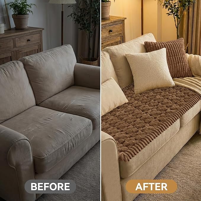 Smiry Pet Couch Cover for 3 Cushion Sofa, Non-Slip Fuzzy Couch Cover for Dogs Washable, Thick Soft Sofa Slipcovers Cushion Protector Pet Friendly (Chocolate, 27.6" x 88")
