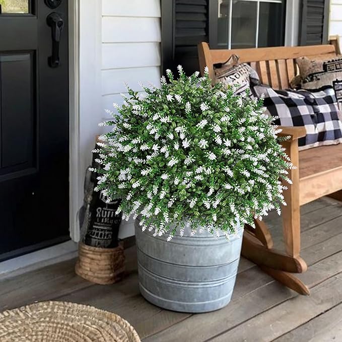HyeFlora 26'' Artificial Topiary Boxwood Ball Trees with Lavender 2 Pack Fake Plants for Outdoor Indoor Artificial Shrubs with Ground Spike UV Resistant Fake Bushes for Front Porch Garden (White)