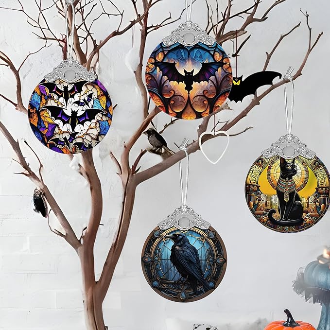 Christmas Ornament, Stained Glass Ornament, Christmas Decorations for Tree, Holiday Ornament, Unique Gift Idea - Crow in The Dark