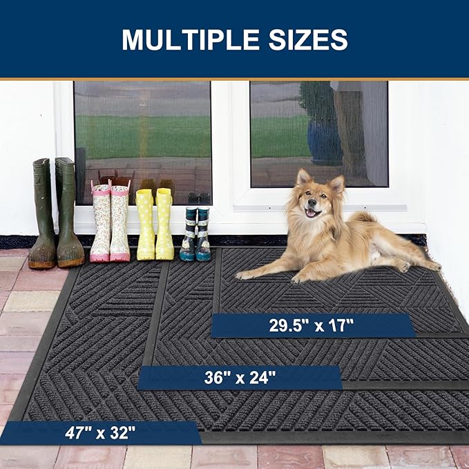 Smiry Front Door Mat Outside Entrance, Heavy Duty Sturdy Natural Rubber Doormat, Trap Dirt and Moisture, Easy Clean Low Profile Welcome Floor Mats for Indoor Outdoor Entry, 47x23 Inch, Medium Grey