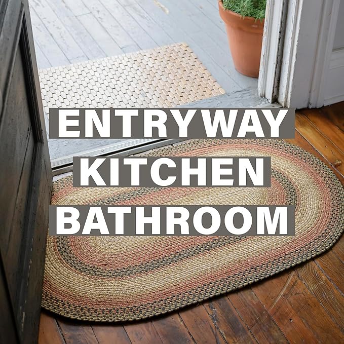 Russet Jute Braided Oval Rugs 27x45 - A Multicolor Oval Entryway Rug for Country Decor