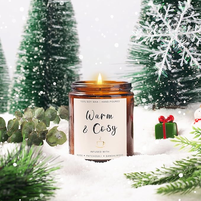 Christmas Scented Candle Gift Set for Women – 4 Pack Winter Soy Candles with Apple Cinnamon, Fir Balsam, Mulled Cider, Sandalwood – Holiday Gifts for Her, Home Décor