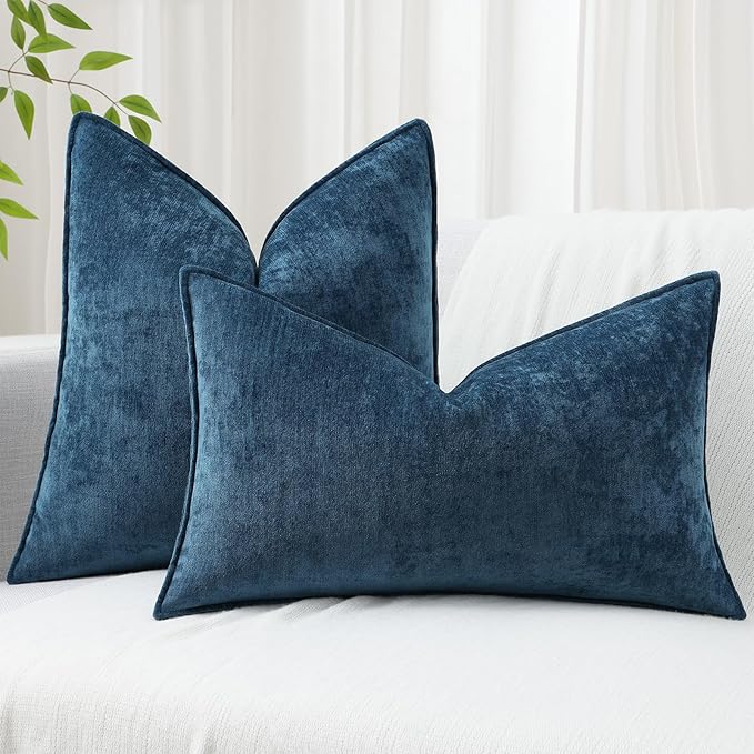 decorUhome Christmas Couch Throw Pillow Covers 24x24 Set of 2, Decorative Soft Euro Velvet Neutral Chenille Pillow Covers with Elegant Design for Sofa Bed Living Room Home Decor, Poseidon
