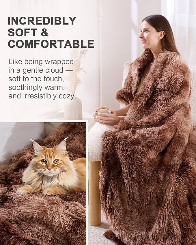Super Soft Fluffy Faux Fur Throw Blanket for Couch, Fuzzy Sherpa Fleece Cozy Warm Gifts for Women, Room Decor Christmas Plush Thick Throw for Men, Minky Teen Gifts Winter Bedding, 50" x 60"