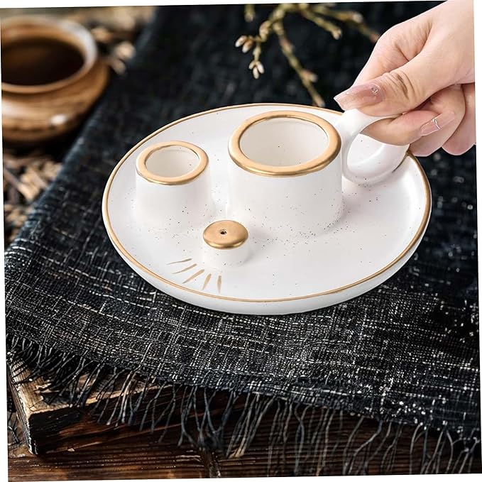 4-in-1 Palo Santo Holder for Burning Sage and Sticks, 5.9-Inch Ceramic Incense Burner and Ash Catcher Tray with Handle for Meditation Home Zen Decor