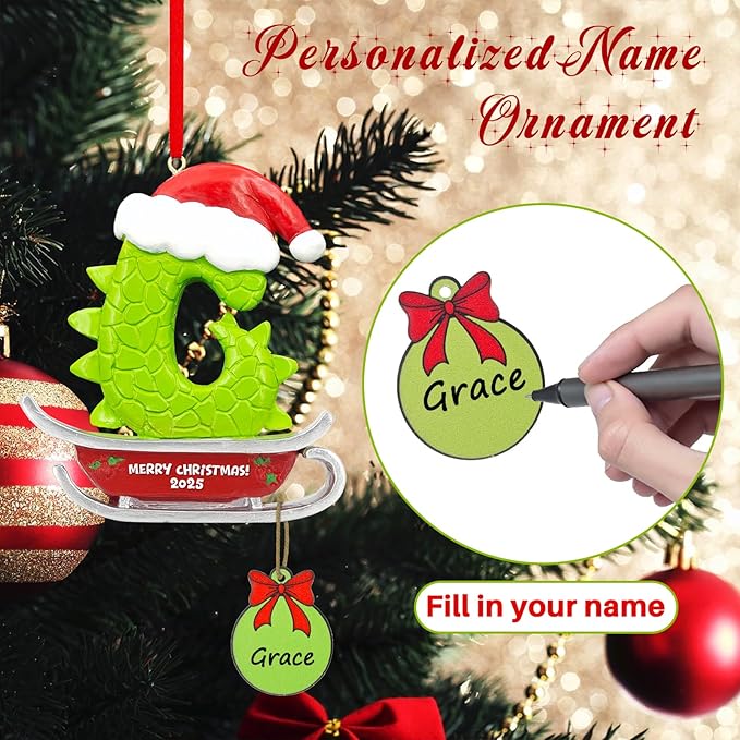 26 Letter Ornaments for Christmas Tree Decoration,Personalized Letters Ornaments, Initial Christmas Ornament, Hanging DIY Letter Xtmas Dinosaur Ornament, Gifts for Family Friends (G)