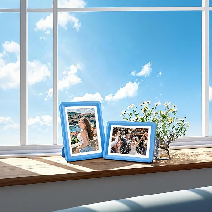 Blue 5x7 Picture Frame with Acrylic Front, ABS Frame for 5x7 or 4x6 Photos, Shatterproof UV-Resistant Tabletop Photo Frame, Vertical/Horizontal Display for Home Décor