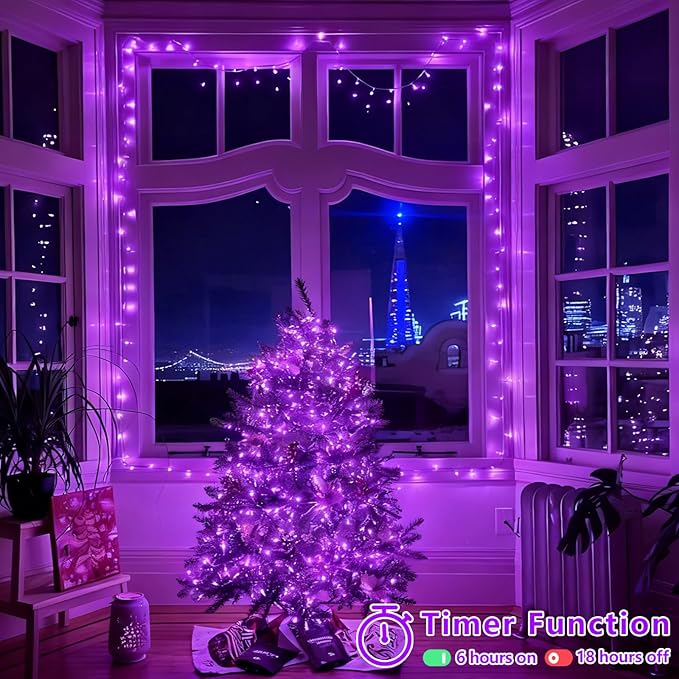 YEGUO 165ft 500 LED Christmas Lights Outdoor Waterproof, Purple String Lights Indoor Plug in, 8 Modes Clear Wire Purple Lights for Halloween Holiday Home Tree Garden Patio Decor