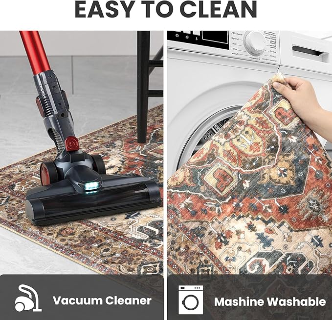 2x6 Washable Runner Rug for Hallways, Terracotta Soft Floor Vintage Kitchen Rugs with Non-Slip, Non-Shedding Boho Rug for Bedroom Kitchen Porch Laundry Entryway