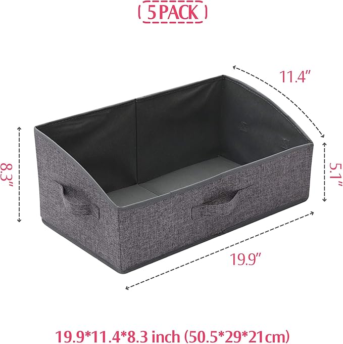 5 Pack Trapezoid Large Foldable Closet Storage Bins with Handle, Fabric Storage Organizer Cube Cloth Containers Linen Box Shelf Baskets for Clothes Clothing Shelves Wardrobe
