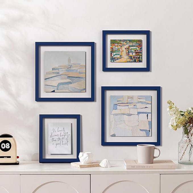 eletecpro 5x7 Blue Floating Picture Frames Set of 2, Real Double Glass Picture Frames for Wall Mount, Vertical or Horizontal Display Multi-Size Photos and Artworks up to 5 x 7 Inches, Home Decor