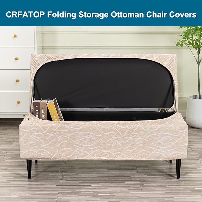 CRFATOP Printed Rectangle Ottoman Stool Cover Stretch Folding Storage Footstool Bench Slipcovers Upholstered Foot Chest Chair Covers Washable Entryway Furniture Protector with Elastic Bands,L,07