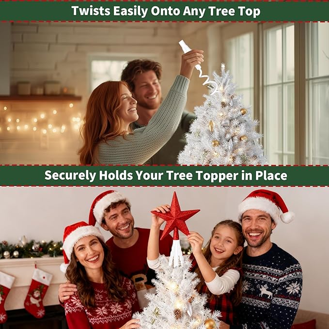 Christmas Tree Topper Holder -Universal Twist On Tree Topper Stabilizer Xmas Tree Topper Support Adjustable Secure Attachment for Star Angel Snowflake Ornaments Fit Most Christmas Trees & Topper Bases