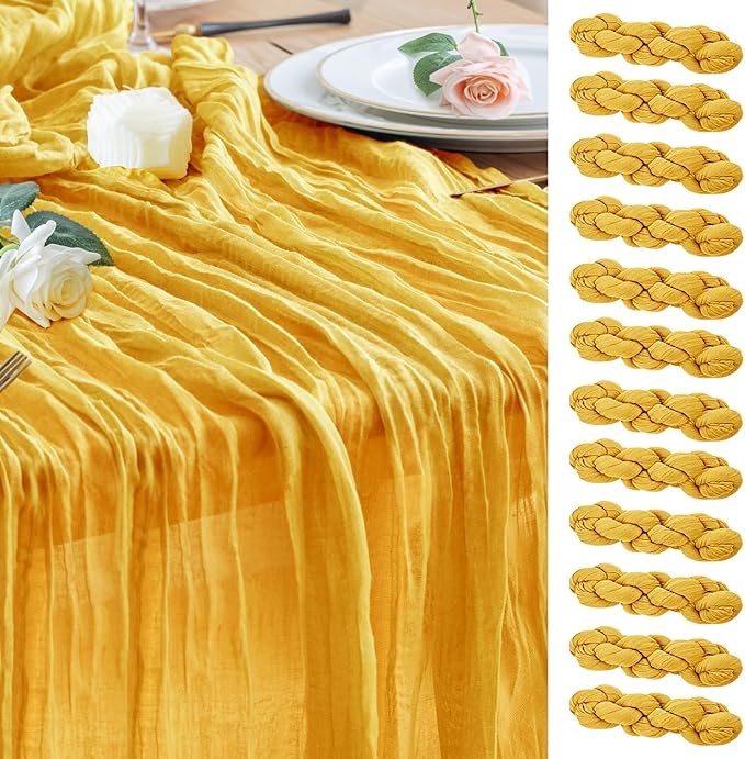 Wokceer Cheesecloth Table Runner Christmas 12Pack 10FT Gold Boho Gauze Fall Thanksgiving Cheese Cloth Table Runner for Party Rustic Sheer Table Runners for Baby Bridal Shower Wedding Easter Table
