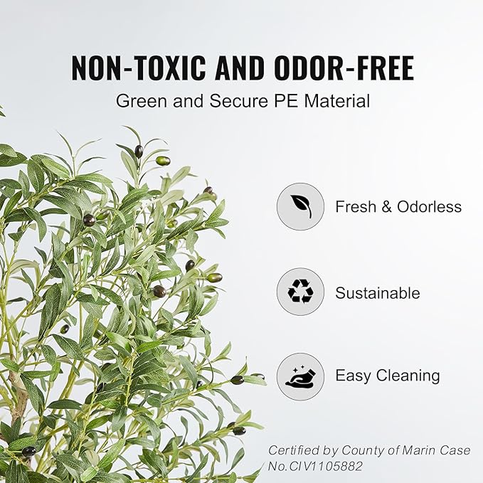 VEVOR Artificial Olive Tree, 5 FT Tall Faux Plant, Secure PE Material & Anti-Tip Tilt Protection Low-Maintenance Plant, Lifelike Green Fake Potted Tree for Home Office Warehouse Decor Indoor Outdoor