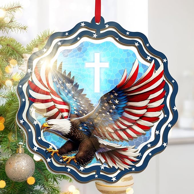 FLAGWIX Christmas Bald Eagle Gifts for Men Women - American Eagle Suncatcher Ornaments 2025 for Tree Decorations - Christmas Ornaments for Home Decor, Eagle Gifts for Mom Dad, Friend Gift Ideas