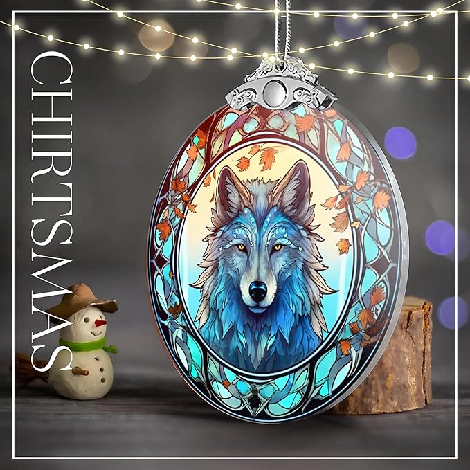 Dog Ornaments for Christmas Tree, Dog Ornament, Big 4 Inch Acrylic Hanging Art, Tree Ornaments, Holiday Decoration, Car Interior Accent, 2025 Christmas Ornament (Mystic Wolf)