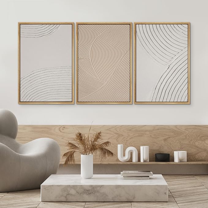 SIGNWIN Framed Canvas Print Wall Art Set Geometric Pastel Spiral Circles Shapes Abstract Illustrations Modern Art Decorative Nordic Chic Calm/Zen for Living Room, Bedroom, Office - 24"x36"x3 Natural