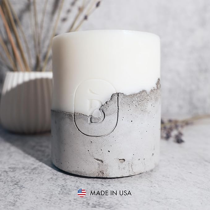 – Large Concrete Pillar Candle – Handcrafted White Decorative Candle, 36 oz, Modern Minimalist Home Décor Centerpiece, Unscented Handmade Candle for Living Room or Table Décor