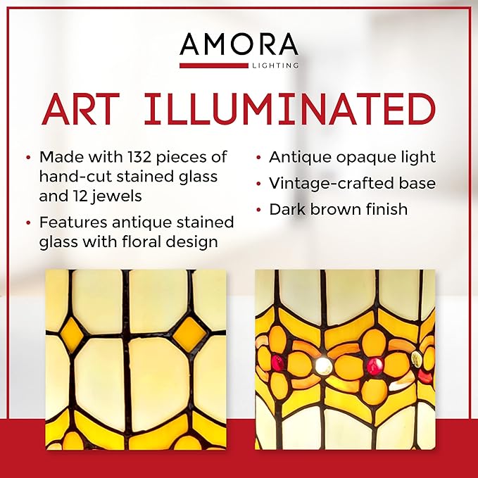 Amora Floral Decorative Accent Table Lamps - Tiffany Mosaic Shade - 11" Table & Bedside Light