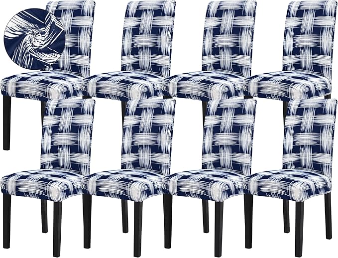 Sufdari Dining Chair Covers,Kitchen Chair Cover,Parsons Chair Slipcover,Spandex Chair Protectors for Dining Room Stretch Chairs Cover Set of 8 -Blue White Stripes