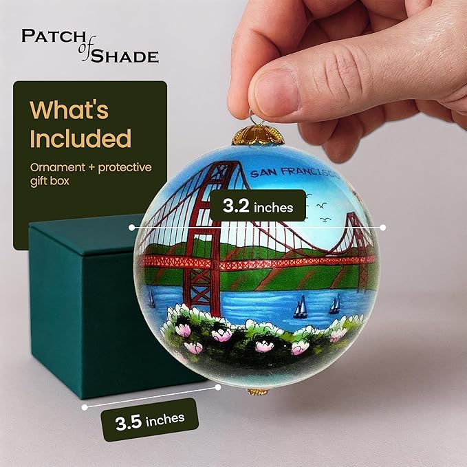 Best Sights of San Francisco Ornament - Hand Painted Glass Christmas Ornament with Gift Box