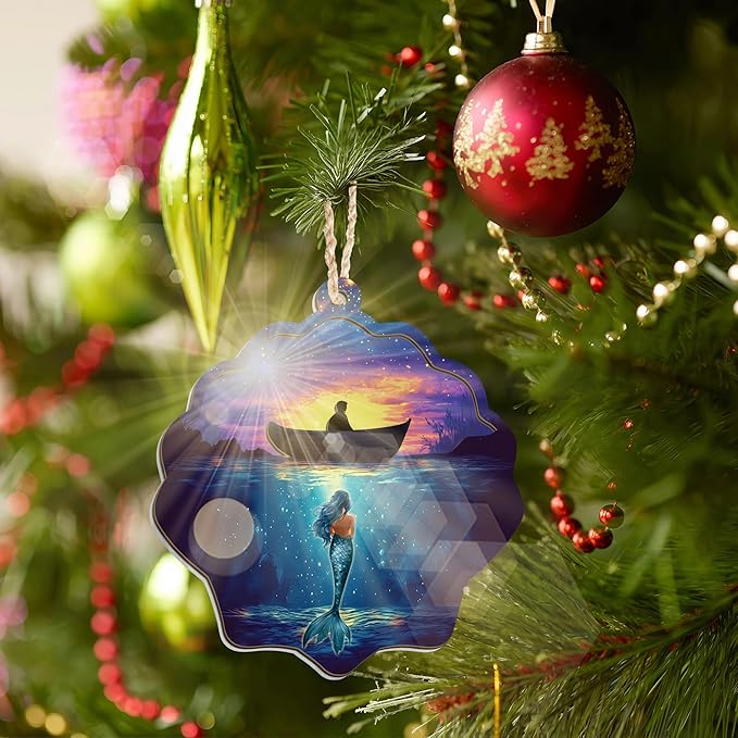 GEEMBI Mermaid Ornament - Suncatcher Christmas Ornaments 2025 - Mermaid Gifts for Women Friends, Fantasy Decor, Fantasy Gifts for Women Girls Friends Ocean Lovers, Ocean Ornaments for Christmas Tree