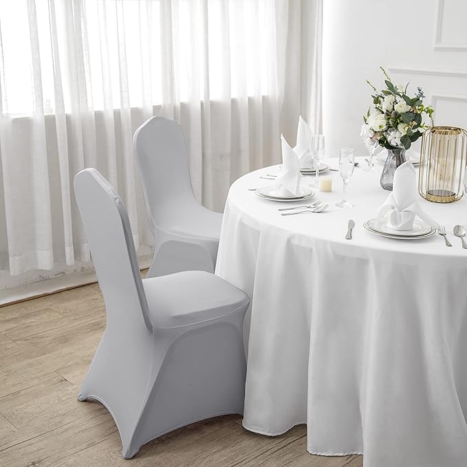 SuperO Waterproof Spandex Chair Cover 12PCS, Stretch Dining Chair Covers, Polyester Outdoor Chair Covers, Protector Stretch Chair Cover for Party Universal, Banquet, Wedding Event, Hotel(Silver)