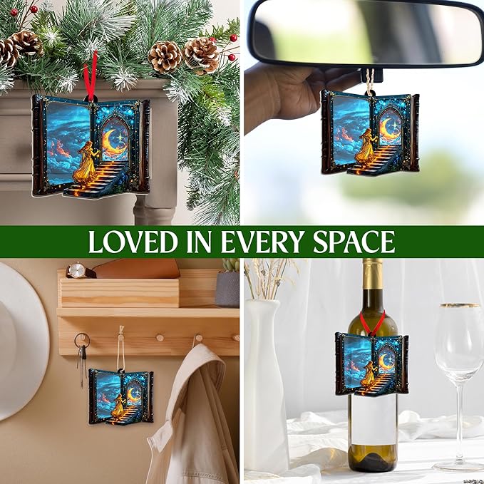 GEEMBI Christmas Book Lovers Gifts for Women - 2D Flat (Not 3D) Suncatcher Christmas Ornaments 2025 - Reading Nerd Librarian Bookish Gifts for Book Lovers Friend, Reading Ornament for Tree Decorations