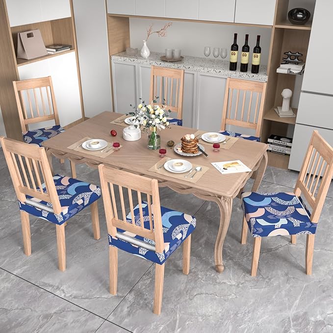 Stretch Dining Chair Seat Covers Set of 6,Dining Chair Slipcovers, Floral Printed Chair Covers,Soft Fabric Washable Upholstered Chair Seat Protector, No Rear Covers for Home Kitchen Dining Room
