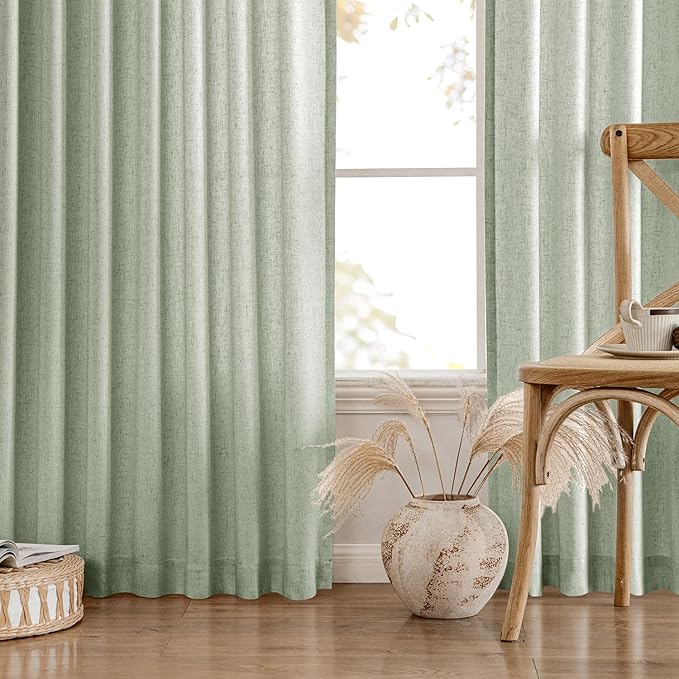 MIULEE Non-See-Through Privacy Linen Curtains 2 Panels, Sage Green Light Filtering Window Curtains 84 Inches Long, Textured Back Tab Semi Sheer Drapes Spring Decor for Bedroom Living Room, Light Green