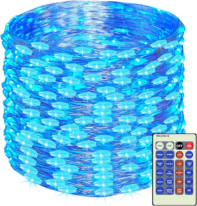 Decute 500LED 164FT Fairy String Lights Halloween Lights Silver Wire with Remote, Firefly Starry Light for DIY Christmas Tree Costume Wedding Party Table Centerpiece Decor Blue